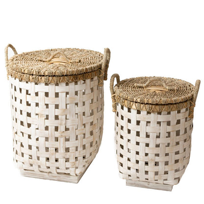 Bamboo Laundry Basket with Lid - Iraya - Natural Woven Design