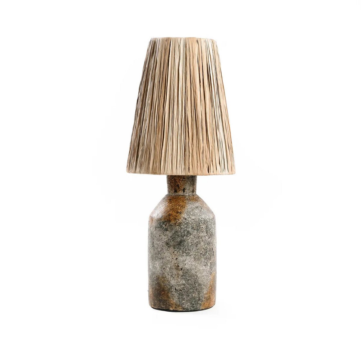 Terracotta Table Lamp - Antique Grey Natural Patterned Base