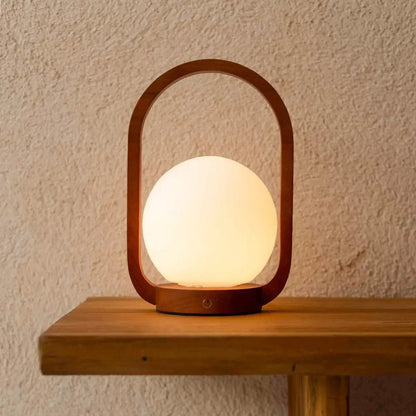 Wooden Cordless Table Lamp – Chestnut Brown, Rechargeable & Dimmable