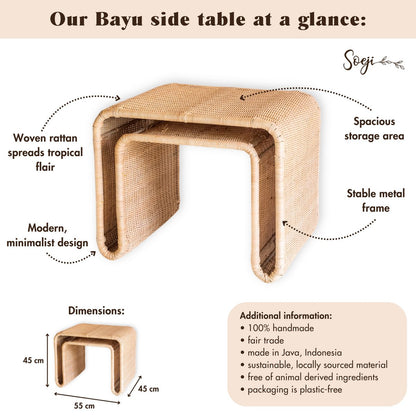 Rattan Side Table - Handcrafted Metal Frame Coffee Table Bayu