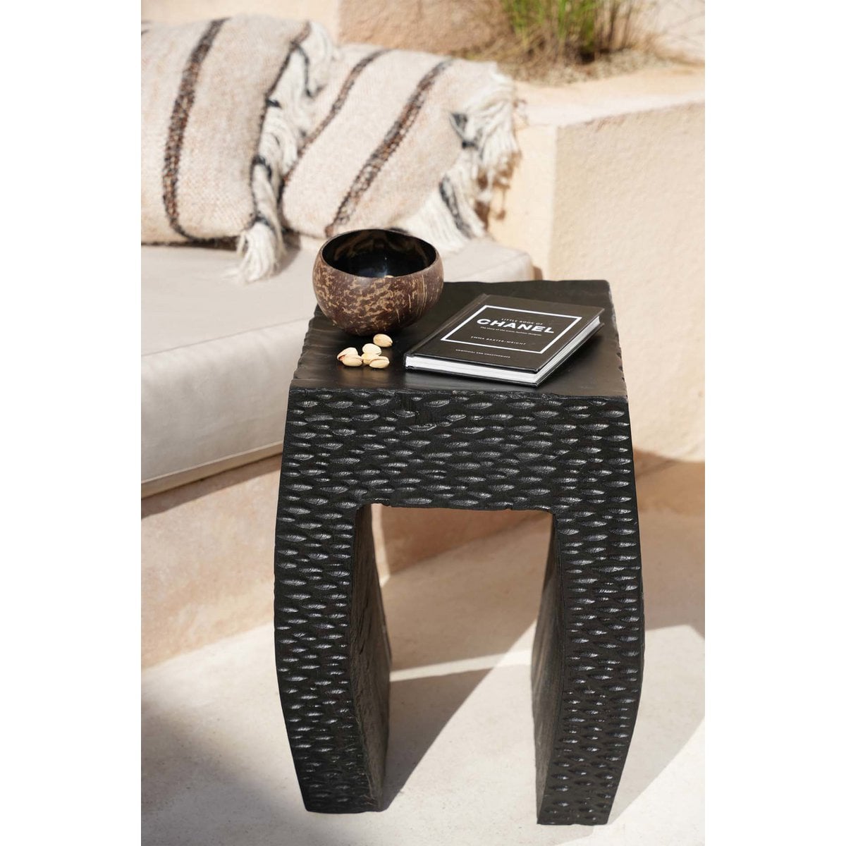 Suar Wood Stool - Black Montano Accent Stool for Indoor Spaces