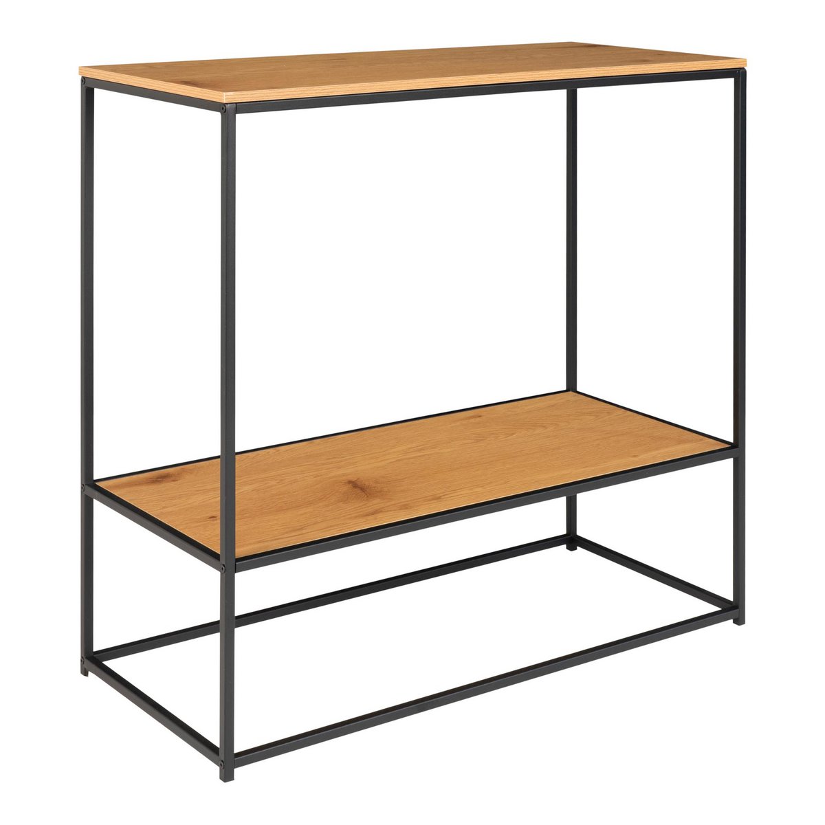 Oak Look Console Table - Black Steel Frame, 80cm | House Nordic