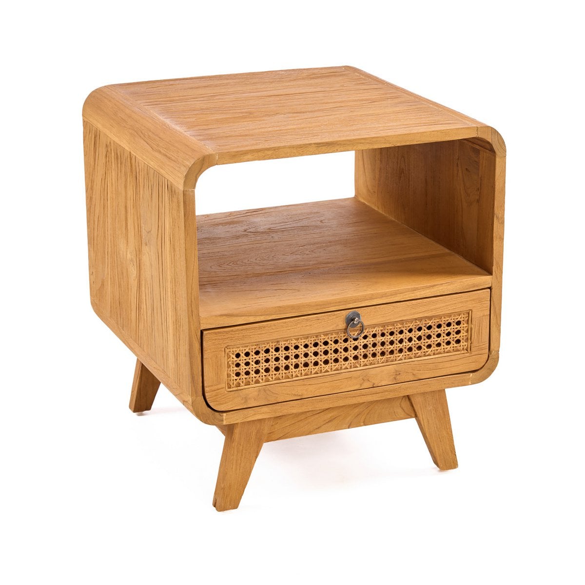 Rattan Nightstand - Teak Bedside Table - Natural Finish