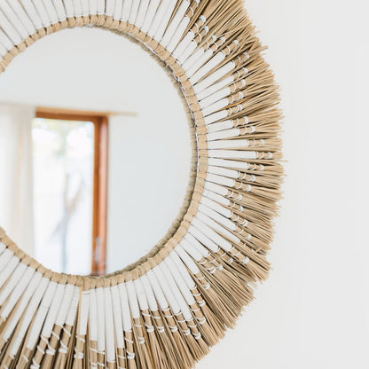 Seagrass Wall Mirror – Round Boho Mirror with Cotton Fringe, 60cm