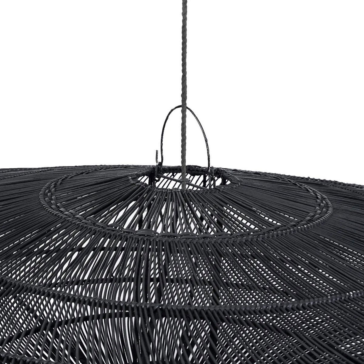 Rattan Pendant Light - XL Black Macaron Lamp for Indoor Lighting