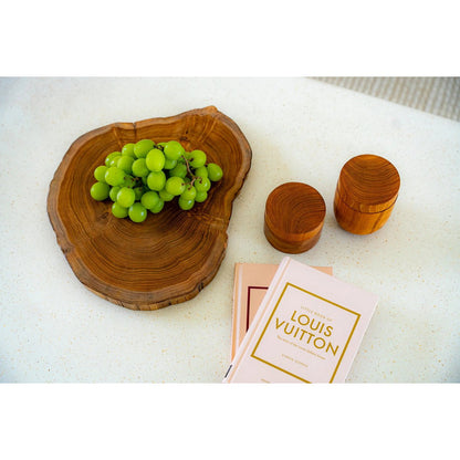 Teak Wood Storage Jar – Low Profile Natural Accent Piece, Medium