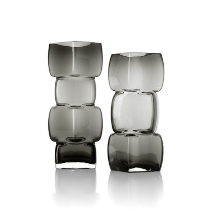 Recycled Glass Vase - Dark Grey Cubes Design - Medium