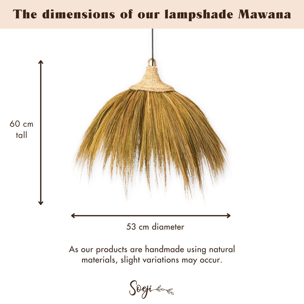 Seagrass Pendant Light - Natural Boho Lampshade with Fringes, 53cm