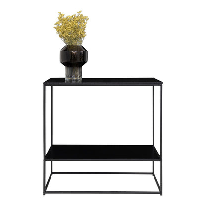 Black Console Table - Modern Design with Open Shelves