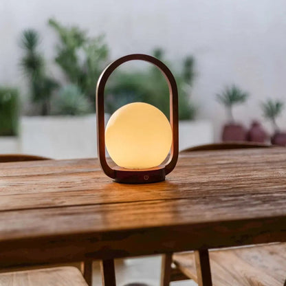 Wooden Cordless Table Lamp – Chestnut Brown, Rechargeable & Dimmable