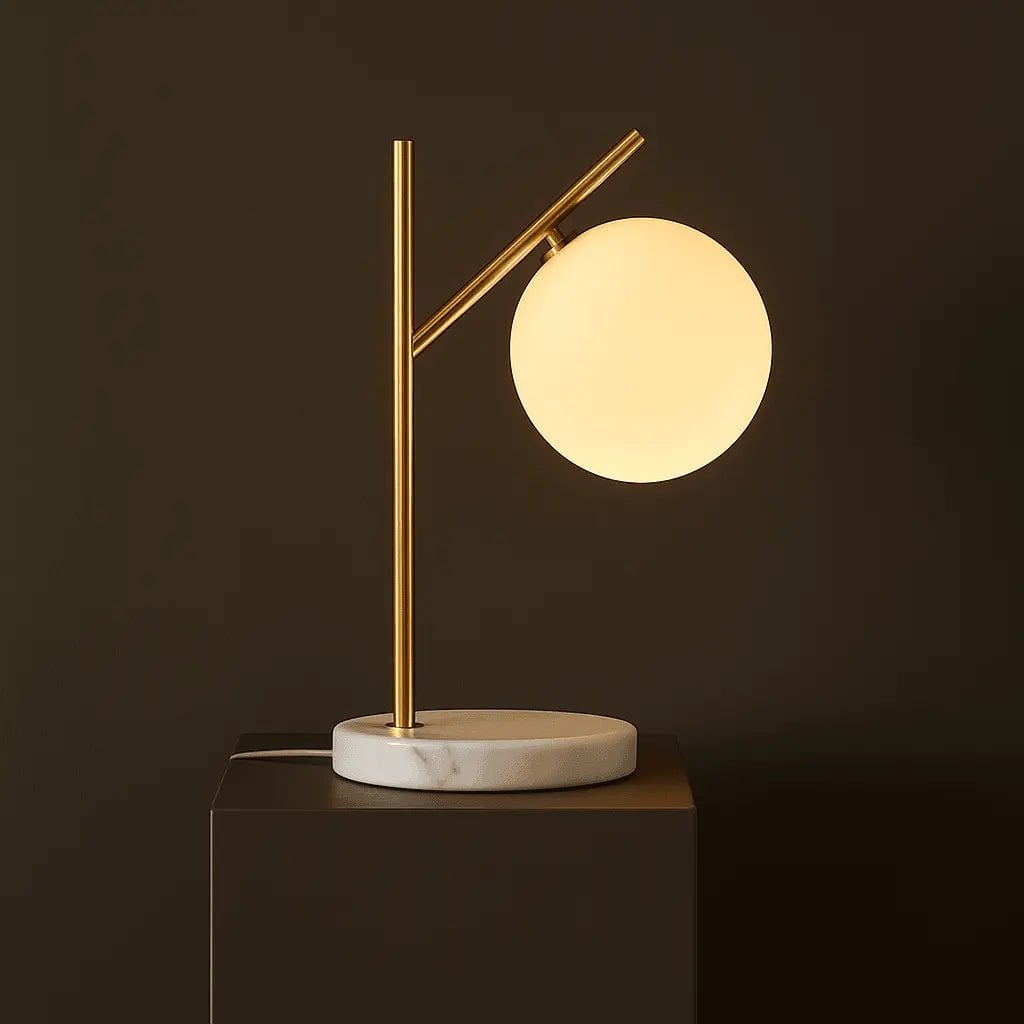 Marble Table Lamp with Frosted Glass – Modern Bedside Lamp