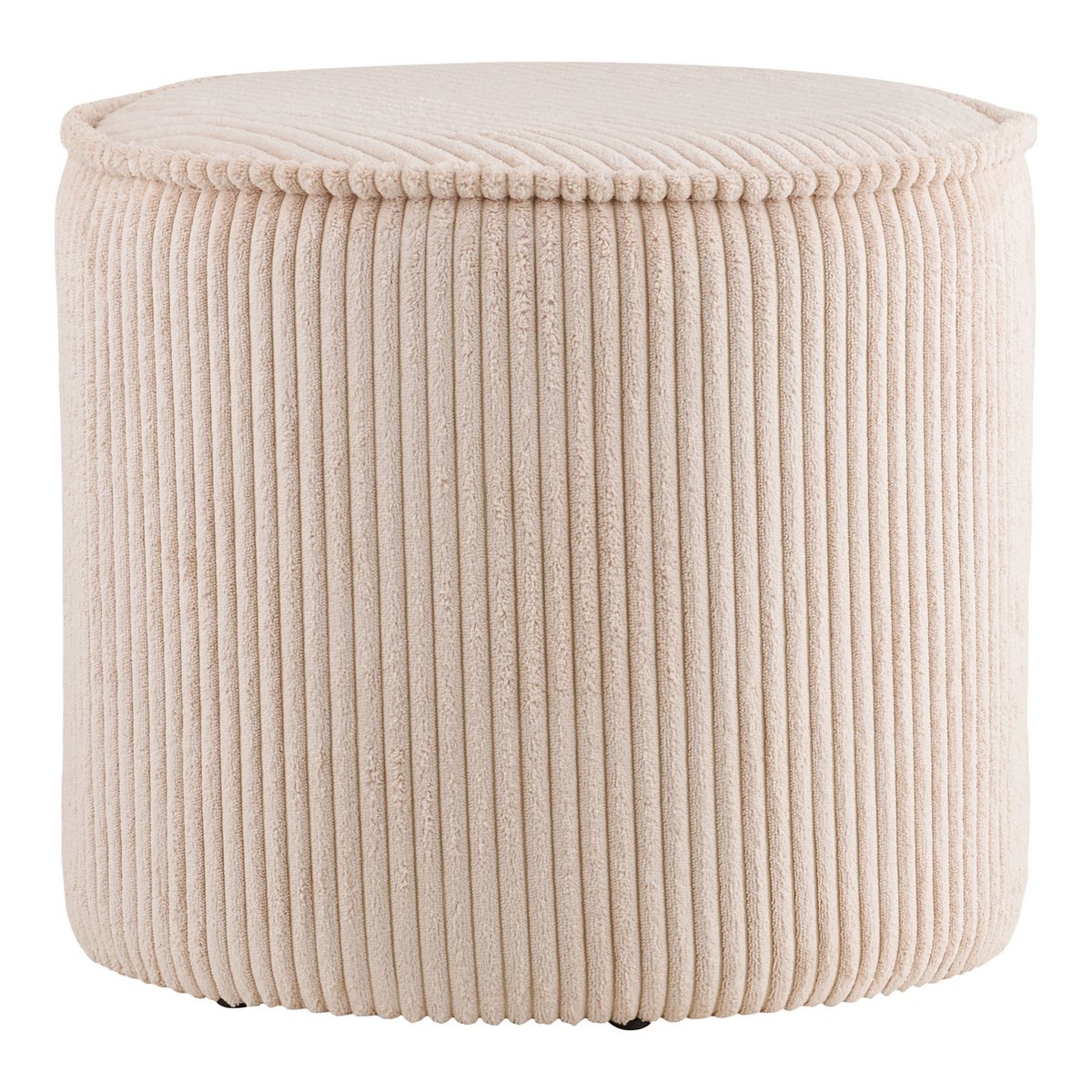 Corduroy Pouf - Beige Round Ottoman Footstool, 40x35 cm