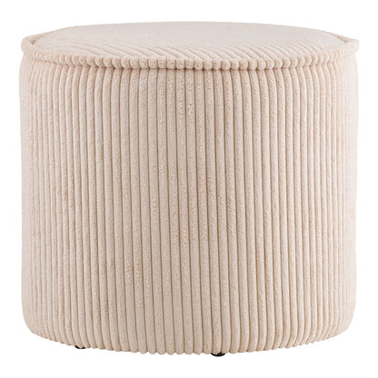 Corduroy Pouf - Beige Round Ottoman Footstool, 40x35 cm