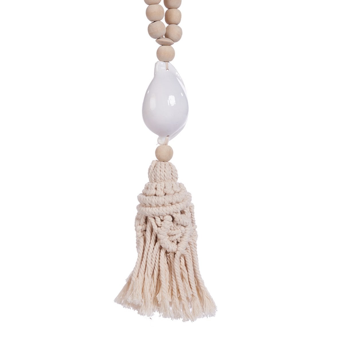 Woven Shell Necklace - Natural Wood, Coastal Style, White
