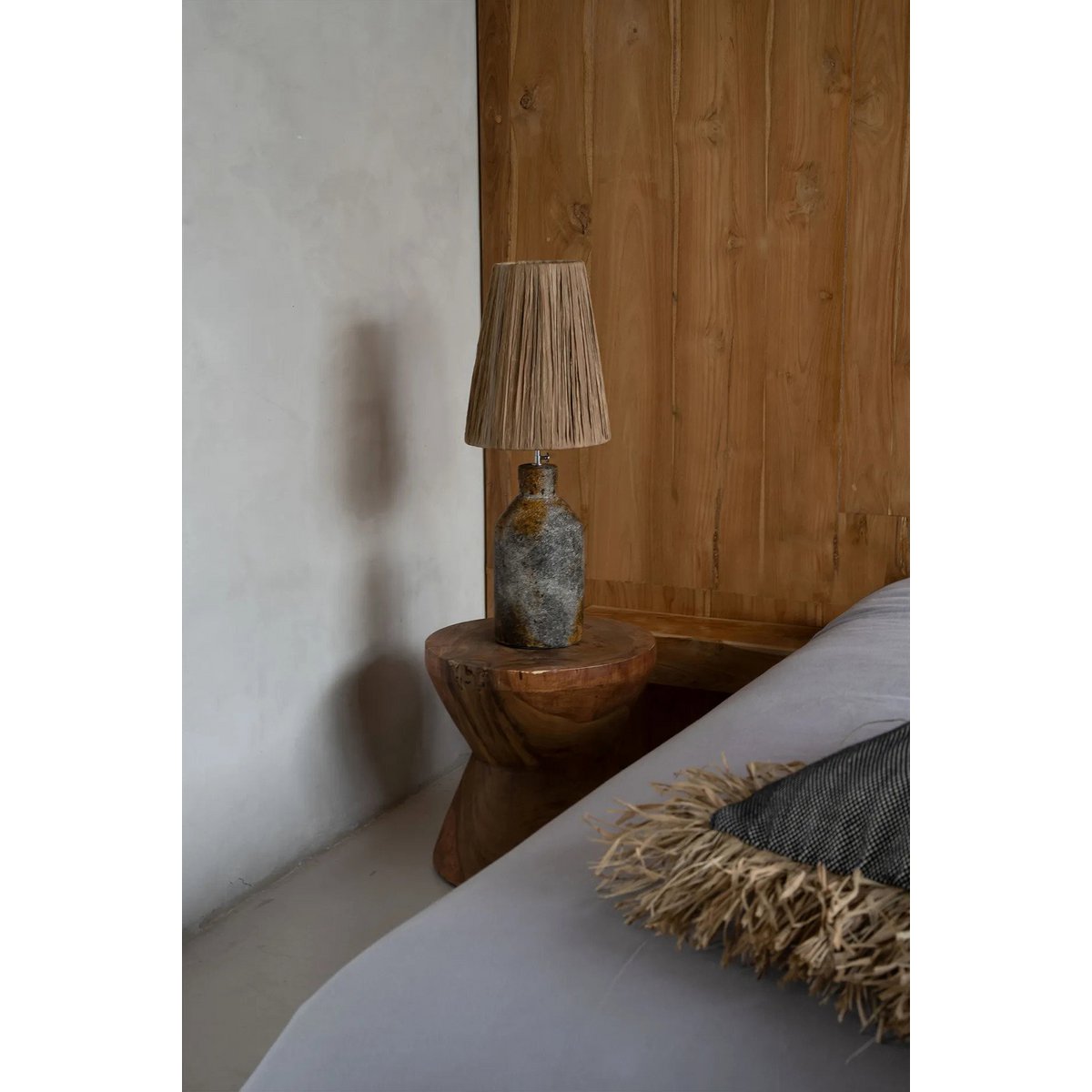 Terracotta Table Lamp - Antique Grey Natural Patterned Base