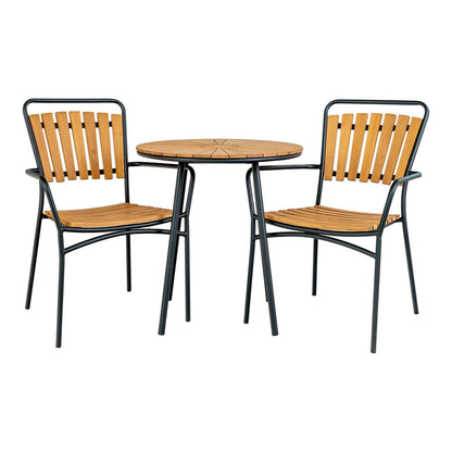 Teak Cafe Table - Natural Wood Top, Black Legs - 70x74 cm