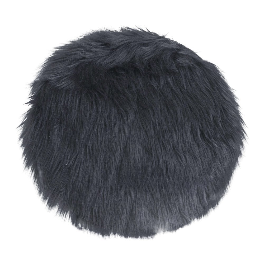 Faux Lambskin Seat Cushion - Grey Polyester Round Pad, 35cm