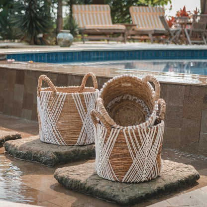 Banana Fibre Storage Basket – Handwoven Laundry & Plant Organizer – Natural