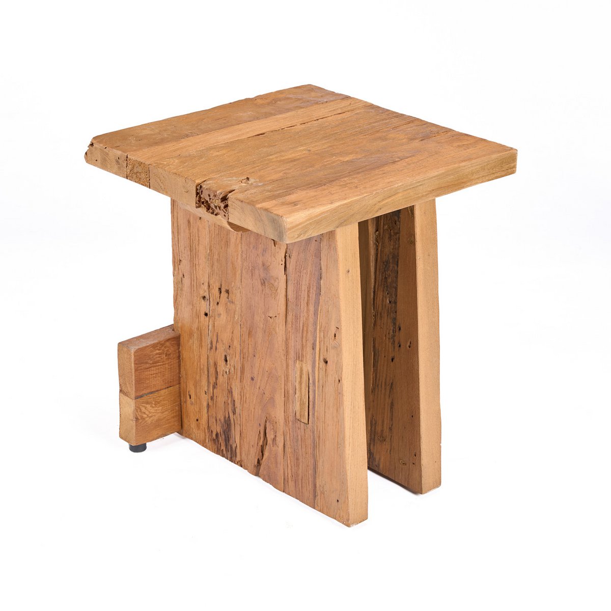 Teak Block Stool - Natural Wood Accent