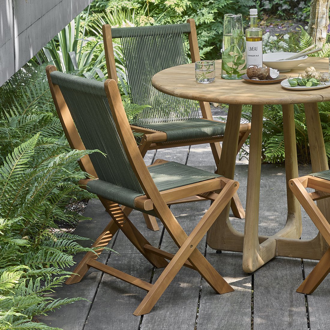 Rope folding garden chair green