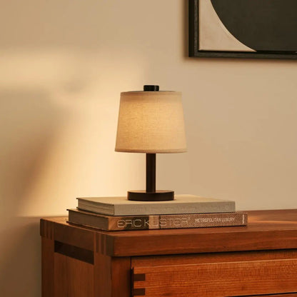Rover Dark Brown Wooden Rechargeable Lamp | Cordless, Dimmable & Linen Blend