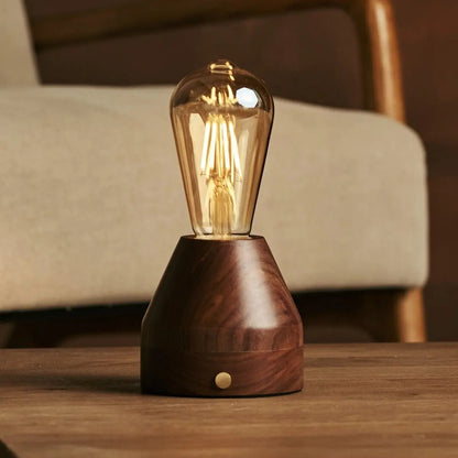 Zavi Walnut Rechargeable Table Lamp | LED, Cordless & 80-Hour Battery Life