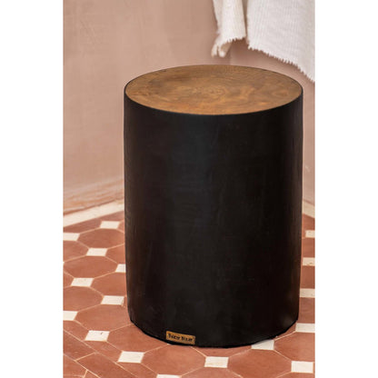 Suar Wood Stool - Natural Black Accent Stool for Living Room