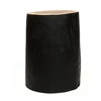 Suar Wood Stool - Natural Black Accent Stool for Living Room