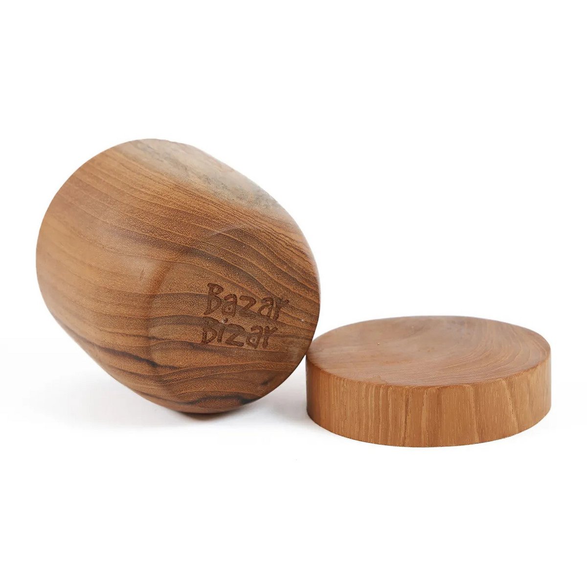 Teak Wood Storage Jar – Low Profile Natural Accent Piece, Medium