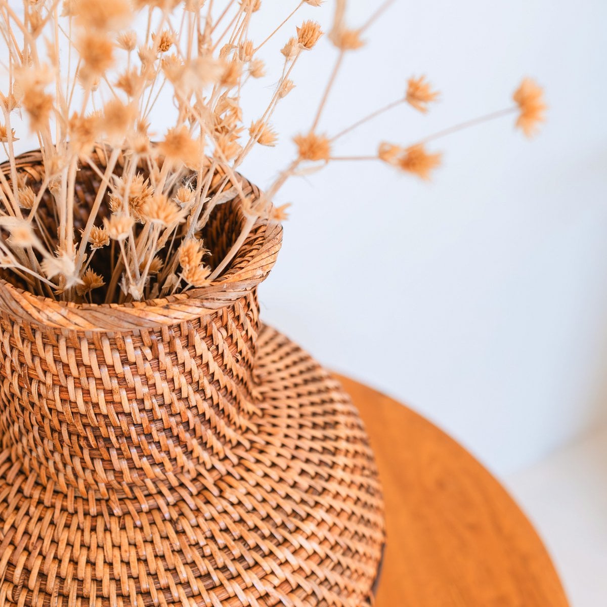 Rattan Vase – Boho Dried Flower Vase – Handwoven Wooden Vase – 22cm Brown
