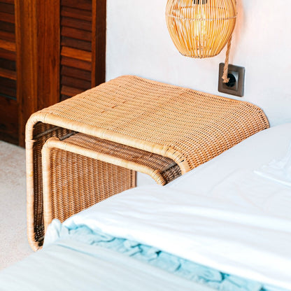 Rattan Side Table - Handcrafted Metal Frame Coffee Table Bayu