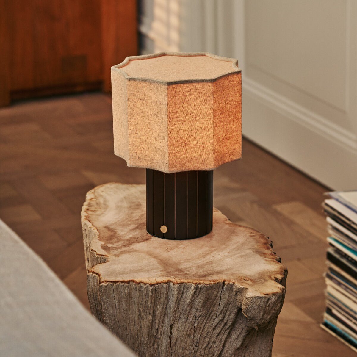 Channa Dark Brown Rechargeable Table Lamp | Linen Blend, Stylish & Functional