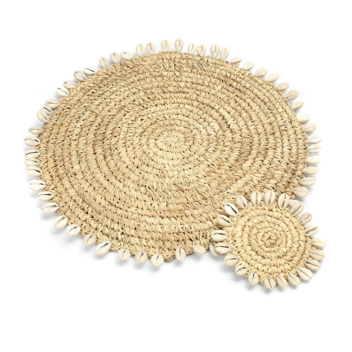Raffia Coaster with Cowrie Shells - Natural Balinese Style