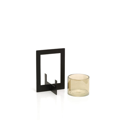 Metal Framed Candle Holder - Black Hurricane Lantern - Medium