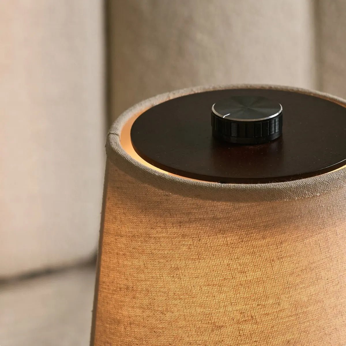 Rover Dark Brown Wooden Rechargeable Lamp | Cordless, Dimmable & Linen Blend