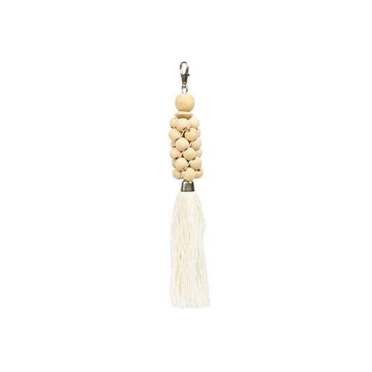 Wooden Bead Keychain - Natural White