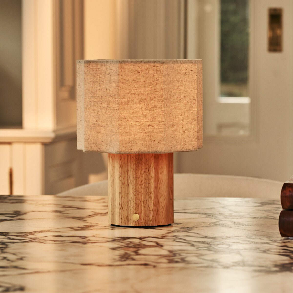 Linen Table Lamp Rechargeable Dimmable - Light Brown, Modular Design