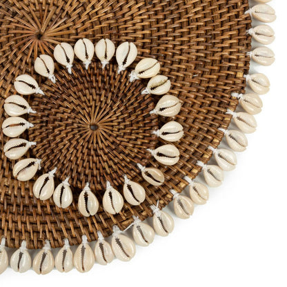 Rattan Placemat with Shells - Natural Brown Table Decor