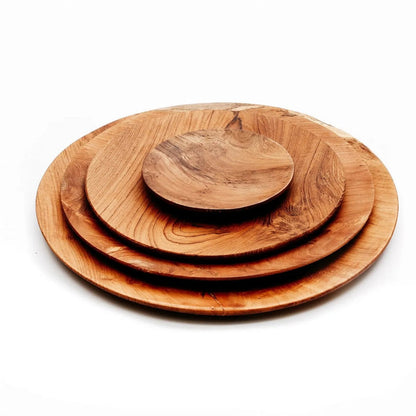 Teak Wood Plate - Round Serving Plate, Large 30cm