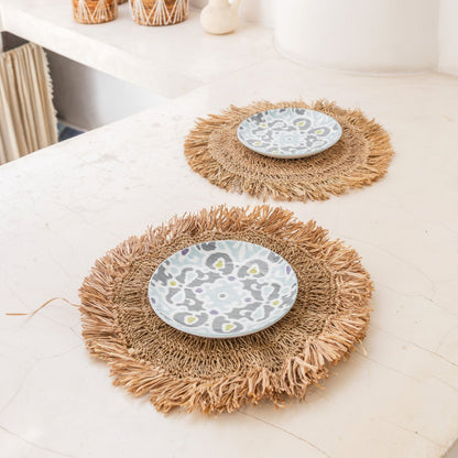 Assiette à salade (2, 4 ou 6 pièces) 45 cm ronde style Boho WAISAI en raphia