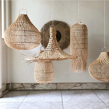 Rattan Pendant Light - The Squid - Natural Woven Hanging Lamp, Medium