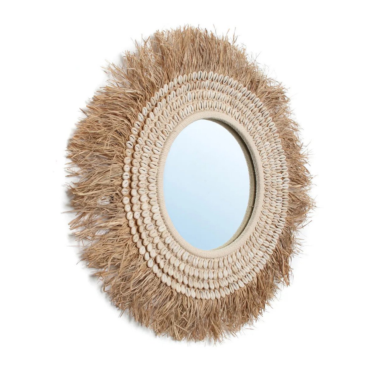 Raffia Cowrie Mirror – Natural White Coastal Accent Mirror