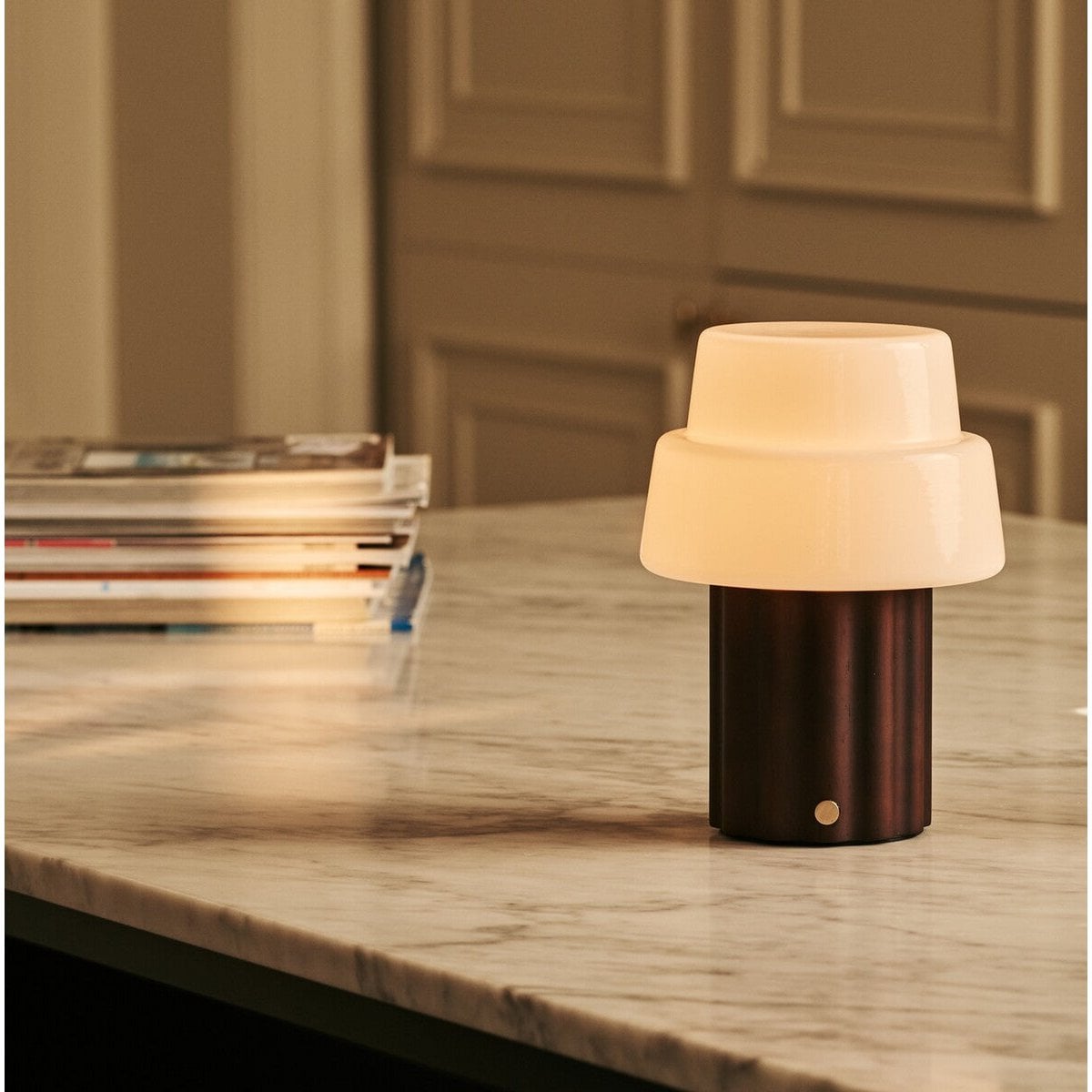 Laurent Dark Brown Rechargeable Table Lamp | Up to 100 Hours of Light, Versatile & Wood