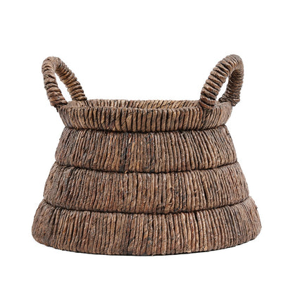 Banana Leaf Storage Basket – Handwoven Triangular Basket with Handles