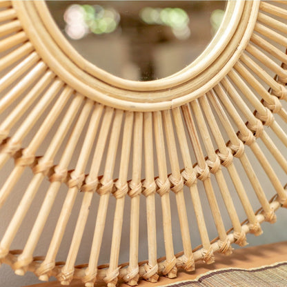 Rattan Wall Mirror - Round Boho Decor, Handmade 58cm