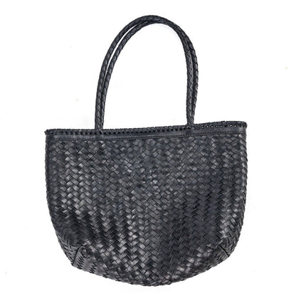 Leather Shopper Bag - Black Everyday Tote for Work & Weekend