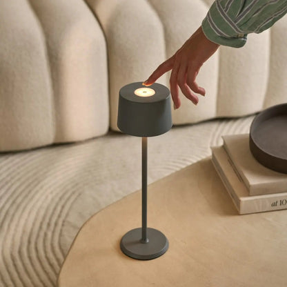 David Trout Grey Rechargeable Iron Table Lamp | Dimmable & Cordless with 120 Hours Battery