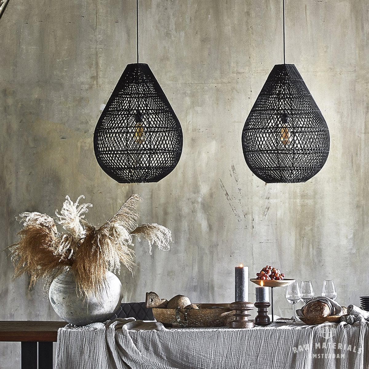 Rattan Pendant Light - Black Drop Hanging Lamp
