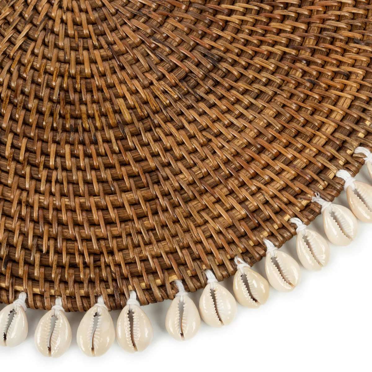 Rattan Placemat with Shells - Natural Brown Table Decor