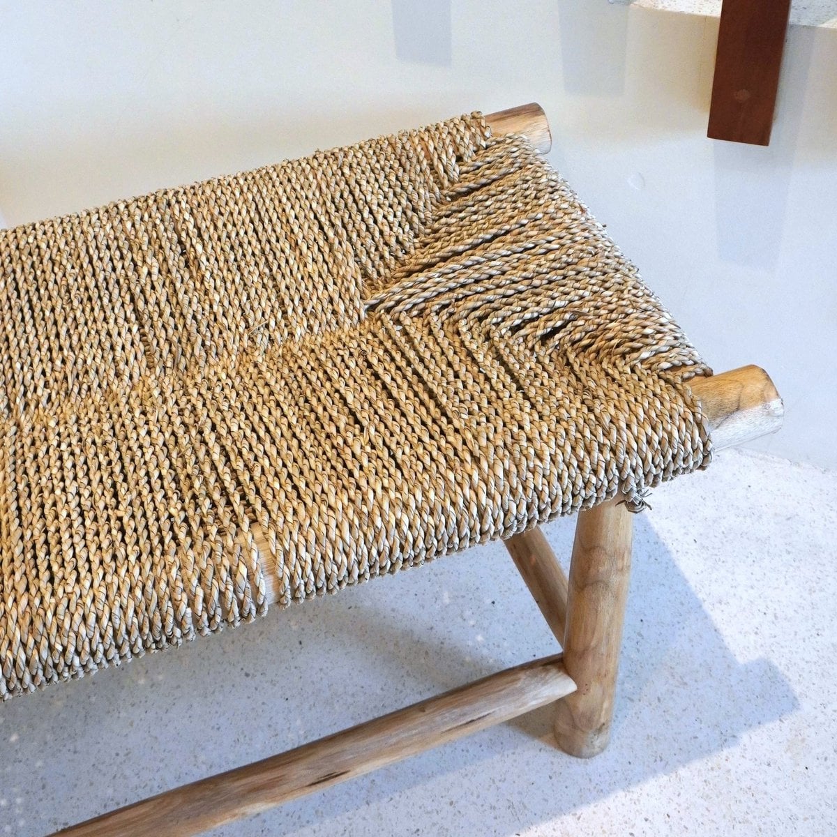 Teak & Seagrass Bench - Handwoven Accent Furniture